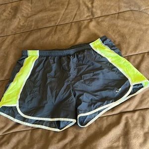 Black and Lime Green Running Shorts. Lined. Size M